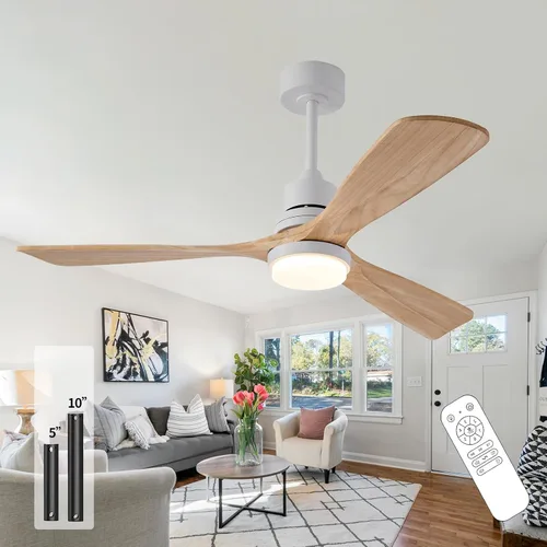 Vista 10 de Ventilador de techo de madera natural de 42 pulgadas con luces y control remoto, ventilador de 3 aspas para exteriores/interiores para patio y sala