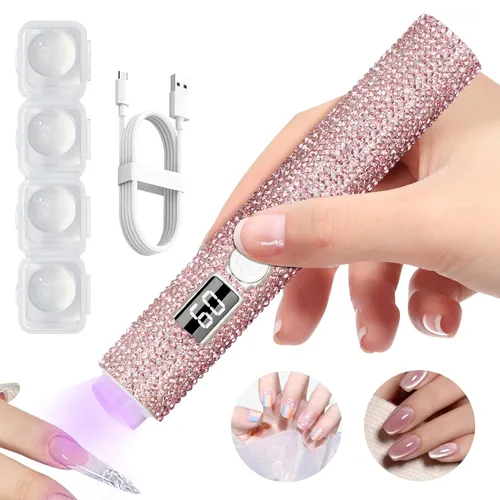 Vista 8 de Luz UV de mano para uñas de gel, lámpara de uñas UV con purpurina, mini lámpara de uñas de gel portátil inalámbrica para curado rápido, secador