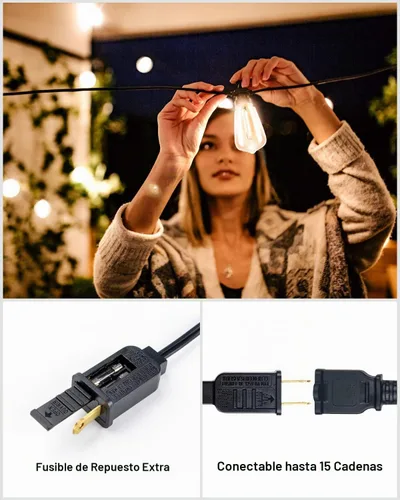 Vista 6 de Lightdot Luces LED para Patio de Exterior de 200 Pies (2 x 100 Pies), Luces de Cadena LED con Certificación ETL con Bombillas Edison Vintage