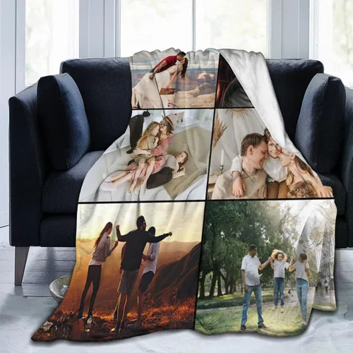Vista 16 de Manta de cama personalizada con texto de fotos, mantas personalizadas con collage de fotos, mantas personalizadas para regalo de cumpleaños 1 Foto