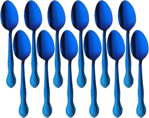Vista 27 de Cucharas de sopa, cucharas redondas de acero inoxidable para caldo con borde de flor, juego de 12 piezas de acero inoxidable para café, azúcar