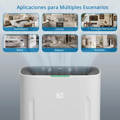 Vista 6 de Deshumidificador mejorado 2025 de 5000 pies cuadrados y 80 pintas para sótanos con tanque de agua grande de 6.5 litros, temporizador de 24 horas