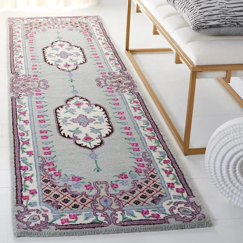 Vista 51 de SAFAVIEH Bellagio Collection - Alfombra decorativa de 2 x 3 pies, azul y rosa, hecha a mano de lana de medallón, ideal para zonas de alto tráfico