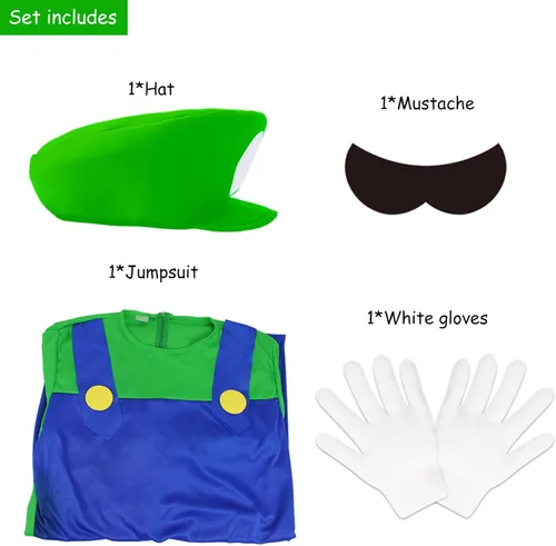 Vista 2 de Oskiner Plumber Costume for Adults Men-Halloween Cosplay Jumpsuit with Accessory