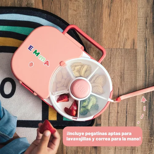 Vista 5 de GoBe Lonchera para niños con spinner desmontable para aperitivos, paquete con correa de mano y hoja de calcomanías, contenedor de almuerzo