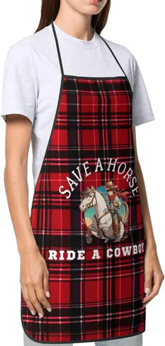 Vista 4 de nopicsn Save A Horse Ride A Cowboy Delantal para cocinar con bolsillos para mujeres y hombres, delantales divertidos para cocineros, Blanco