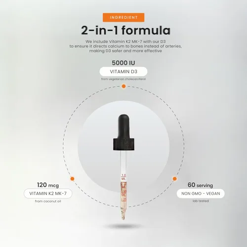 Vista 4 de NutraChamps Gotas de vitamina D3 K2, vitamina líquida D3 5000 UI y K2 D3 con MK7, gotas de vitamina D para niños, huesos, salud cardíaca e