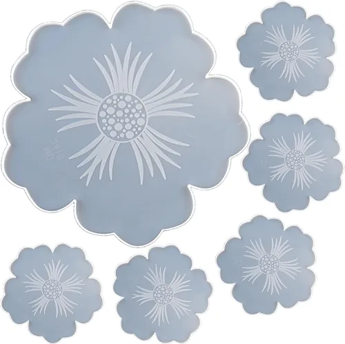 Vista 2 de Vilihkc 4 moldes de resina para posavasos – Moldes de silicona para hacer rebanadas de ágata sintética, posavasos, decoración del hogar