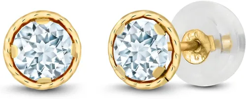 Vista 13 de Gem Stone King Aretes redondos de oro amarillo de 14 quilates con piedra natal Redondos de 0.157 in Aretes de oro para mujeres y hombres
