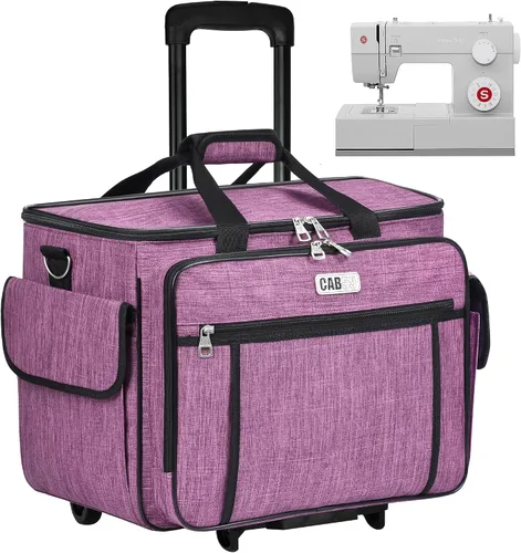 Vista 8 de CAB55 Estuche enrollable para máquina de coser, estuche de transporte desmontable con ruedas, bolsa de transporte con fondo extraíble de madera