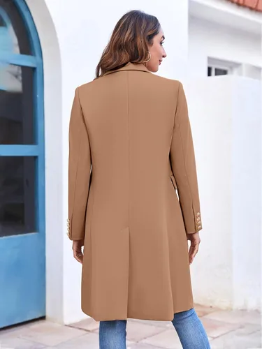 Vista 5 de BZB Chaqueta elegante de mezcla de lana larga con cuello con muescas y doble botón para mujer