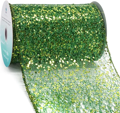 Vista 17 de Cinta con alambre de malla brillante con purpurina de 6 x 10 yardas, color negro para decoración del hogar, lazo para envolver regalos