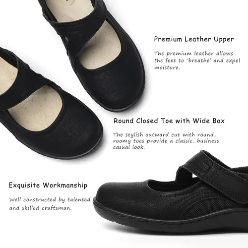 Vista 3 de Zapatos planos clásicos y cómodos Mary Jane para mujer, zapatos de vestir casuales a la moda, bonitos zapatos de vestir con puntera cerrada, ligeros
