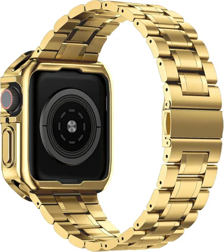 Vista 2 de Compatible con correa y funda de Apple Watch, cadena de metal de acero inoxidable con cubierta de TPU, correa de pulsera Smart-Watch Link