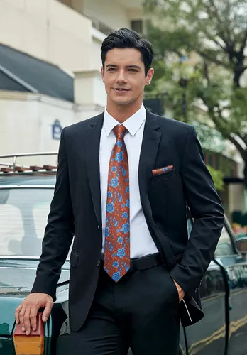 Vista 213 de Corbatas florales tejidas clásicas para hombre, corbata cuadrada de bolsillo, corbatas formales para hombres, boda con pañuelo