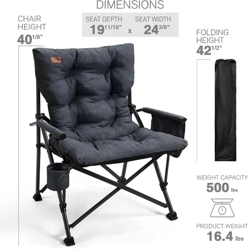 Vista 7 de EVER ADVANCED Silla plegable acolchada de gran tamaño para campamento para adultos, silla de césped resistente con bolsillos laterales, silla