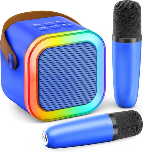 Vista 12 de Mini máquina de karaoke, micrófono de karaoke portátil Bluetooth con altavoz para cantar con 2 micrófonos y luz, monitores de audio de estudio