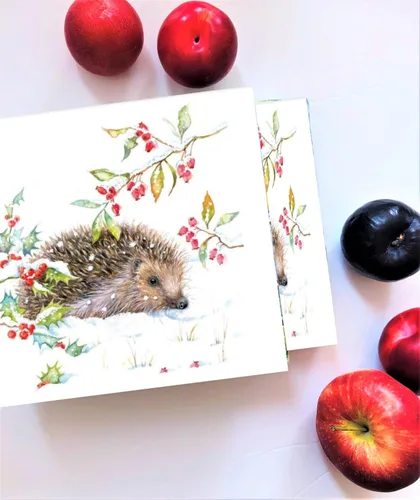 Vista 5 de Servilletas de papel de erizo de 20 unidades de 13 x 13 pulgadas para decoupage con diseños de animales y acebos