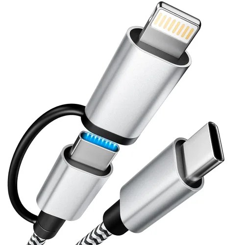 Vista 19 de MPATIBY - Cable de carga múltiple, doble tipo C Cable de carga de nailon trenzado 3 en 1 con puertos IP/tipo C para teléfonos