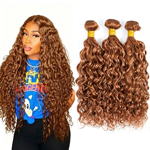 Vista 274 de P4613 Cabello humano rizado onda profunda marrón y paquetes mixtos 8 10 12 P4613 Ombre Marrón-Rubio-DP