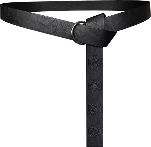 Vista 15 de HiiFeuer Cinturón de cuero PU con relieve medieval y anillo en O, cinturón retro de caballero renacentista Negro B