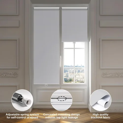 Vista 3 de Boolegon Persianas enrollables opacas para ventanas, sin cordón, con aislamiento térmico, protección UV, persianas de tela para puerta francesa