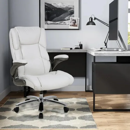Vista 3 de Silla de oficina ergonómica, silla de escritorio de oficina ajustable, silla ejecutiva de cuero para computadora con reposabrazos, silla de oficina