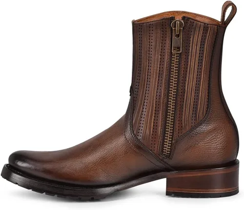 Vista 4 de Cuadra Bota urbana para hombre en piel bovina con cremallera marrón