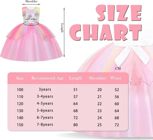 Vista 7 de Unicorn Dress for Girls Unicorn Costume Pageant Birthday Princess Party Headband with Accessories