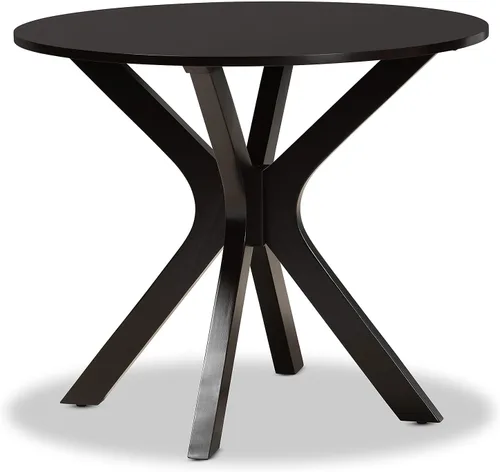 Vista 10 de Baxton Studio Kenji - Mesa de comedor redonda moderna y contemporánea de madera con acabado marrón nogal, 48 pulgadas de ancho