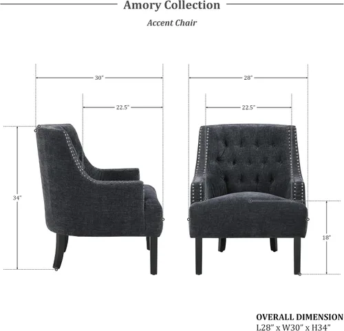 Vista 2 de Lexicon Silla decorativa de lectura, cómoda para dormitorio, sillón tapizado con marco de madera maciza, ribete de cabeza de uñas copetudo, sofá