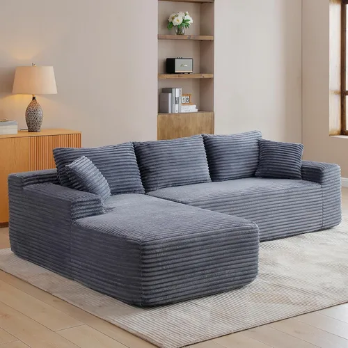 Vista 16 de Sofá deshuesado de 95 pulgadas para sala de estar, sofá modular en forma de Negro+Izquierda