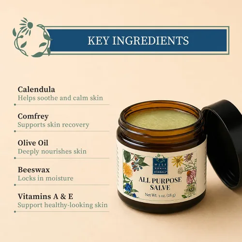 Vista 3 de Wise Woman Herbals Bálsamo multiusos con caléndula y consuelda, alivia la piel seca e irritada, cuidado de la piel posparto, soporte nutritivo