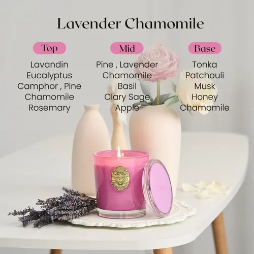 Vista 9 de M&SENSE Vela de soja natural, morado y manzanilla lavanda, 10.2 onzas, quema 55H, vela perfumada de lujo para relajación, regalo, decoración