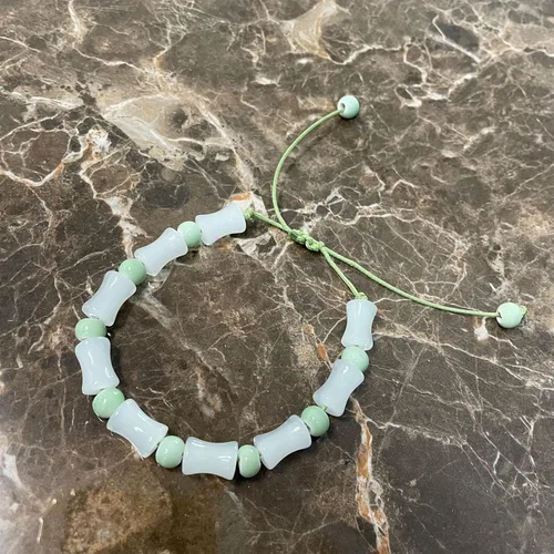 Vista 9 de Pulsera de bambú ajustable de cuerda de mano de piedra natural, pulsera de cuentas de piedra de moda para mujer, 3, Sin gemas.