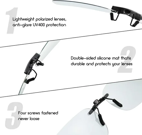 Vista 5 de Weewooday 5 piezas de gafas de sol polarizadas con clip en forma rectangular, sin borde, gafas ligeras para hombres y mujeres