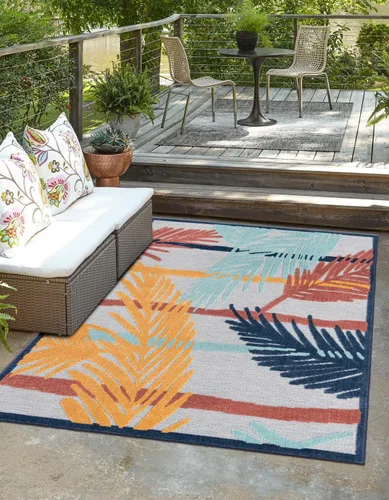 Vista 8 de Unique Loom Belize Outdoor Collection - Alfombra rectangular de 2 x 3 pies 1 pulgada, color carbón y azul claro