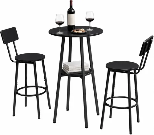 Vista 9 de HOOBRO 3 Pieces Round Bar Height Table and Chairs Set, Round Dining Table Set, Pub Table and Chairs for Small Space, 2 Tier Kitchen Table and Bar
