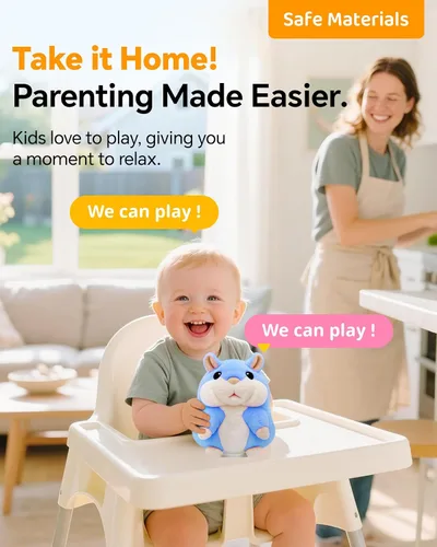 Vista 4 de TWORIVER - Juguete de hámster parlante, repite lo que dices, juguete de peluche interactivo para niños pequeños, juguete de aprendizaje que imita