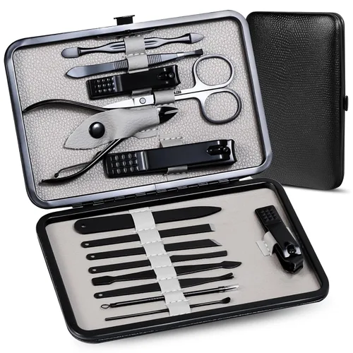 Vista 9 de Kit de manicura y pedicura para cortar uñas, tijeras Vibrissac de 5 piezas, las mejores herramientas de cuidado para hombres y mujeres con estuche