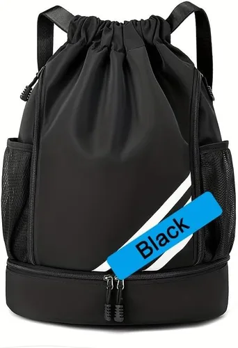 Vista 6 de 1 unidad, mochila deportiva, mochila, bolsa con cordón, natación, actividades al aire libre, fitness, camping, ciclismo, senderismo, Azul profundo