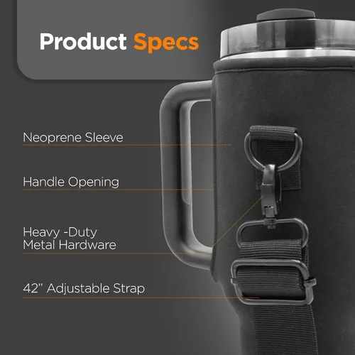 Vista 6 de Bolsa bandolera ajustable para vaso Stanley de 40 onzas con asa, funda protectora de repuesto con correa para el hombro, accesorios de copa