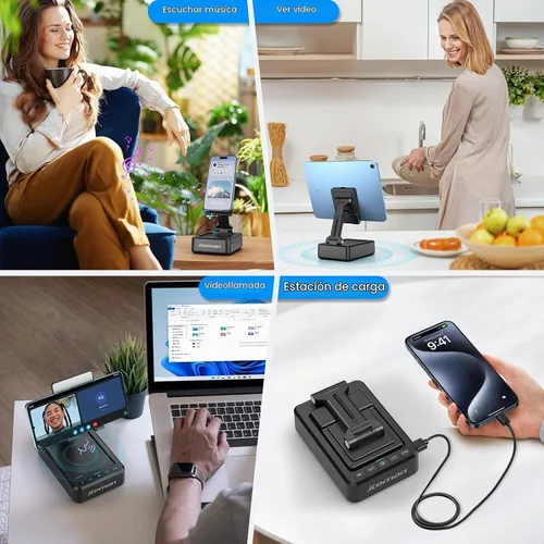 Vista 6 de JTEMAN Soporte para teléfono celular con altavoz Bluetooth y función