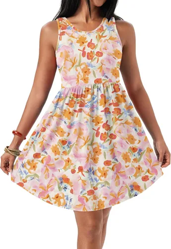 Vista 47 de HiMONE Vestidos de Vacaciones para Mujeres 2025 Vestido de Verano Vestidos Casuales de Verano para Mujeres Vestidos Casuales de Playa Petite Azul