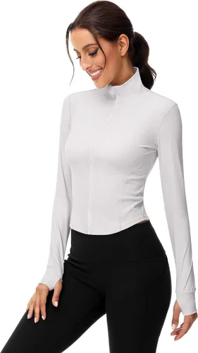 Vista 3 de Paquete de 2 chaquetas de entrenamiento para mujer, camisetas de entrenamiento de manga larga con agujeros para el pulgar, chaquetas ligeras