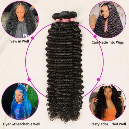 Vista 6 de Paquetes de Cabello Humano de Ondas Profundas （12 14 16 ）12A 100% Sin Procesar Cabello Humano Virgen Brasileño Profundo Rizado Tejido de Cabello