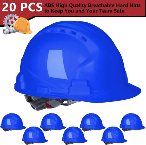 Vista 2 de Leumoi Paquete de 20 cascos de seguridad de suspensión de 4 puntos, cascos de seguridad de ABS con trinquete, cascos de construcción ajustables