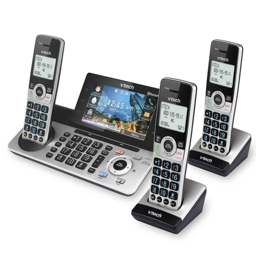 Vista 15 de VTech IS8251-3 - Teléfono inalámbrico de 3 manos de grado empresarial para oficina en casa, pantalla a color de 5", teclas de acceso directo