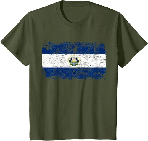 Vista 10 de EL SALVADOR Bandera Vintage Hombres Mujeres Niños Camiseta EL SALVADOR
