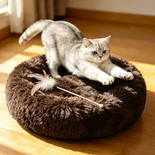 Vista 19 de Camas para gatos de interior – Cama para gatos lavable de 20/24 pulgadas, camas para perros pequeños y medianos, antiansiedad, cama redonda de felpa